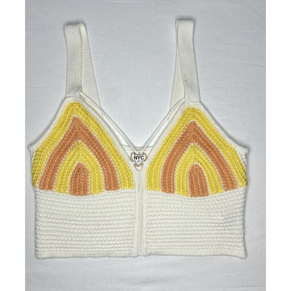 Madden NYC Crochet Knit Tank Top Womens M White Rainbow Stripe Boho Festival - Picture 5 of 9